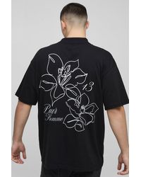 Boohoo - Camiseta Oversize Con Cuello Extendido Y Estampado De Flores Dibujadas - Lyst
