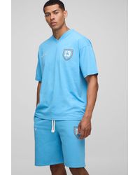 BoohooMAN - Oversized Ofcl Varsity V Neck T-shirt & Short Set - Lyst