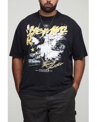 BoohooMAN - Plus Oversized Extended Neck Acid Wash Eagle Print T-Shirt - Lyst
