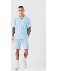 BoohooMAN - Oversized Revere Towelling Polo & Shorts Set - Lyst