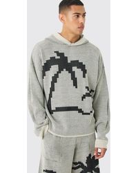 BoohooMAN - Oversized Boxy Palm Ribbed Knitted Hoodie - Lyst