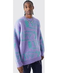 BoohooMAN - Oversized Brushed All Over Print Knit Jumper - Lyst