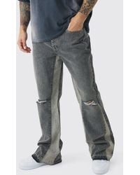 BoohooMAN - Relaxed Rigid Flare Knee Ripped Denim Jeans - Lyst