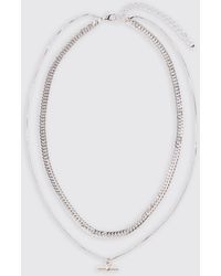 BoohooMAN - Double Chain T Bar Necklace In Silver - Lyst