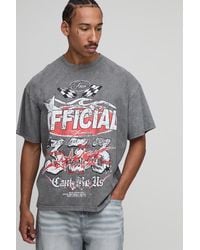 BoohooMAN - Charcoal Oversized Washed Official Moto Printed T-Shirt - Lyst