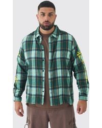 Boohoo - Plus Cross Applique Regular Fit Checked Shirt In Green - Lyst