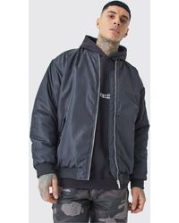 BoohooMAN - Tall Oversized Nylon Bomber With Ruched Sleeves - Lyst