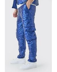 BoohooMAN - Tall Elasticated Waist Metallic Quilted Cargo Trousers - Lyst