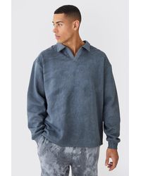 BoohooMAN - Oversized Washed Revere Rugby Sweatshirt Polo - Lyst