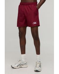 BoohooMAN - Branded Regular Fit Mid Length Embroidered Swim Trunks - Lyst