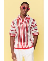BoohooMAN - Boxy Oversized Open Stitch Stripe Knit Shirt - Lyst