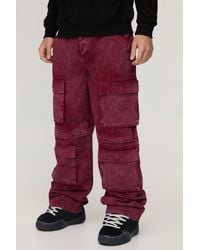 Boohoo - Relaxed Rigid Acid Washed Multi Pocket Cargo Denim Jeans - Lyst