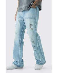 BoohooMAN - Tall Raw Edge Rip & Repair Carpenter Panel Relaxed Fit Flared Jeans - Lyst