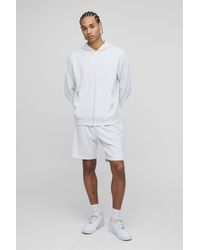 BoohooMAN - Lightweight Basic Regular Fit Zip Through Hoodie And Relaxed Fit Short Set - Lyst