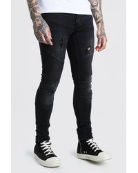 Boohooman Denim Super Skinny Ice Wash Biker Jeans In Blue For Men Lyst