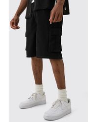 BoohooMAN - Tall Rigid Denim Relaxed Fit Cargo Shorts In Black - Lyst