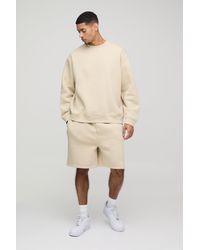 BoohooMAN - 330Gsm Oversized Sweatshirt Drop Crotch Short Tracksuit - Lyst