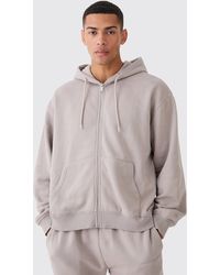 BoohooMAN - Oversized Boxy Zip Through Washed Hoodie - Lyst