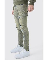 Boohoo - Skinny Stretch Multi Rip Carpenter Jeans In Antique Grey - Lyst