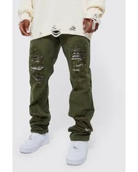 BoohooMAN - Fixed Waist Straight Stacked Camo Rip Cargo Trousers - Lyst