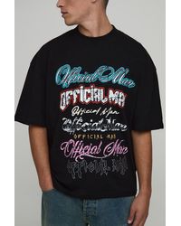 BoohooMAN - Oversized Boxy Extended Neck Official Rhinestone Graphic T-Shirt - Lyst