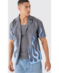 BoohooMAN - Short Sleeve Dropped Revere Pu Flame Shirt - Lyst