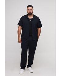 BoohooMAN - Plus Jersey-Hemd mit Fischgräten-Print & schmale Hose - Lyst