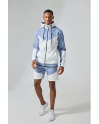 Boohoo - Active Colour Block Funnel Hooded Short Tracksuit - Lyst
