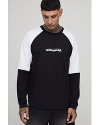 BoohooMAN - Tall Oversized Boxy Faux Layer Embroidered Graphic Raglan T-Shirt - Lyst