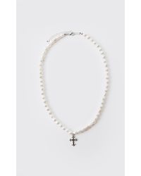 BoohooMAN - Gothic Cross Mock Pearl Necklace - Lyst