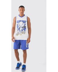 Boohoo - Oversized Sonic The Hedgehog License Mesh Tank And Short Set - Lyst
