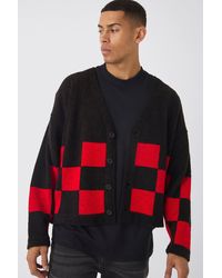 BoohooMAN - Karierter Oversize Bouclee-Cardigan - Lyst