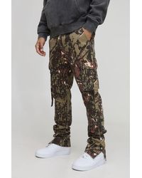 BoohooMAN - Camo Print Stacked Skinny Fit Popper Pants - Lyst