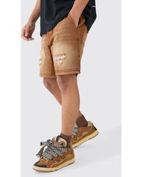 BoohooMAN - Relaxed Rigid Ripped Carpenter Denim Short In Brown - Lyst