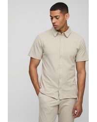 BoohooMAN - Slim Fit Pique Button Down Collar Jersey Shirt - Lyst