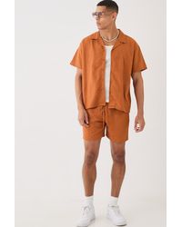 BoohooMAN - Short Sleeve Boxy Linen Shirt & Short - Lyst