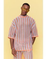 BoohooMAN - Oversized Open Stitch Stripe Knitted T-shirt - Lyst