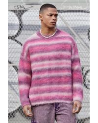 BoohooMAN - Regular Knitted Brushed Stripe Sweater In Pink - Lyst