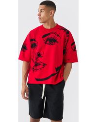 BoohooMAN - Oversized Line Drawing Knitted T-shirt - Lyst