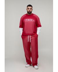 BoohooMAN - Plus Oversized Boxy Embossed Washed Faux Layer T-Shirt & Relaxed Jogger Set - Lyst