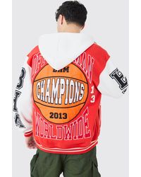 BoohooMAN - Oversized Applique Basketball Jersey Varsity Jacket - Lyst