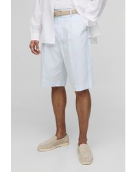 BoohooMAN - Relaxed Fit Linen Blend Pleat Front Fixed Waistband Tailored Shorts - Lyst