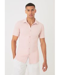 BoohooMAN - Short Sleeve Crinkle Muscle Fit Shirt - Lyst