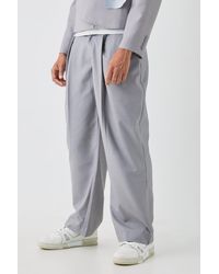 BoohooMAN - Tailored Fixed Waist Wide Leg Pleated Pants In Grey - Lyst