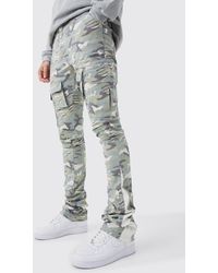 BoohooMAN - Tall Skinny Stacked Flare Gusset Camo Cargo Trouser - Lyst
