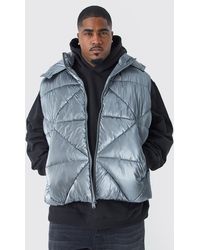 BoohooMAN - Plus Metallic Quilted Gilet With Hood - Lyst