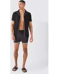 BoohooMAN - Short Sleeve Plain Piping Shirt & Swim Set - Lyst