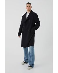 BoohooMAN - Tall Double Breasted Wool Look Overcoat In Black - Lyst