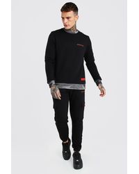 BoohooMAN Man Official Camo Detail Utility Jumper Tracksuit - Black
