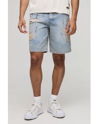 BoohooMAN - Relaxed Ripped Paint Splatter Rigid Jean Shorts - Lyst